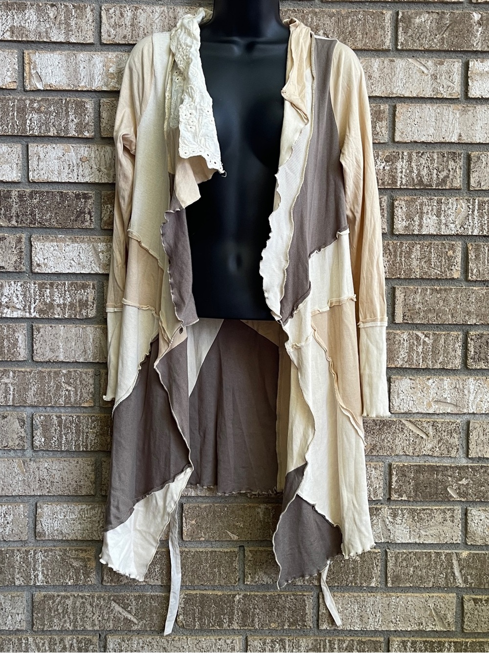 TINY Boho Earthtone Patchwork Artsy Flowy Lagenlook Cardigan Anthropologie Sz Lg